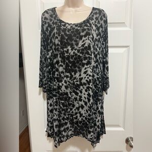 Lily pad Plus Dress 3/4 sleeves round neck Animal print Uneven bottom 30" long